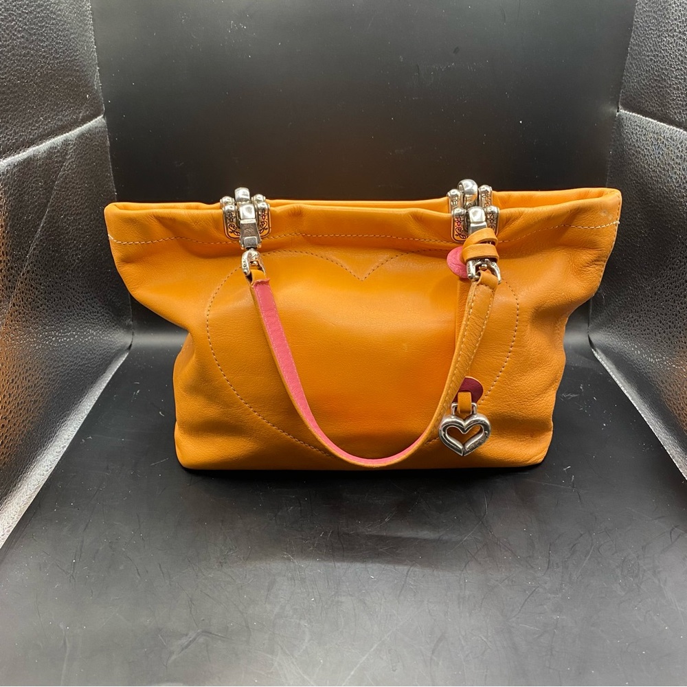 Brighton Jodi Orange/Pink Leather Small Tote Handbag Reversible